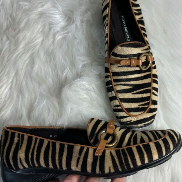 Sesto Meucci Zebra Print Calf Hair Bit Loafers Sz 6 - Picture 1 of 5
